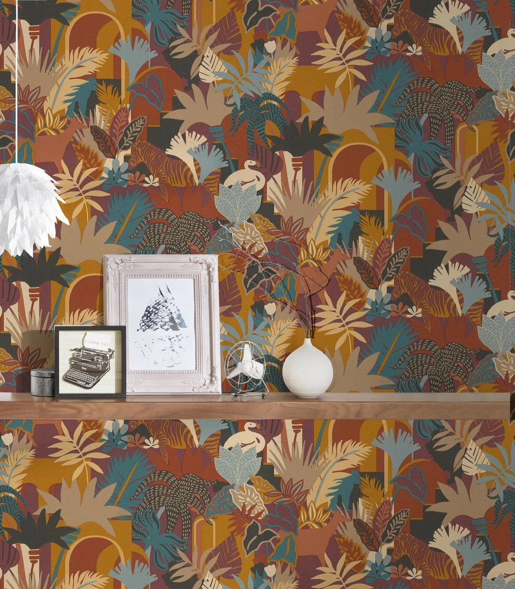 A.S. Creation AS Création Antigua - PAPIER PEINT ANIMAL JUNGLESTYLE - Orange Rouge Bleu Vert Beige - 1005 X 53 Cm 3 A.S. Creation AS Création Antigua - PAPIER PEINT ANIMAL JUNGLESTYLE - Orange Rouge Bleu Vert Beige - 1005 X 53 Cm – Image 3