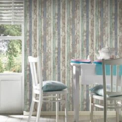 A.S. Creation AS Création Elements - PAPIER PEINT ALTÉRÉ RÉCUPÉRATION - Blanc Marron Bleu Menthe - 1005 X 53 Cm -Décoration d'intérieur 1198x1200