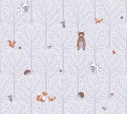 A.S. Creation PAPIER PEINT ANIMAUX DANS LA FORET - Grijs Wit Marron Oranje - Papier Peint Chambre D'enfant - AS Creation Little Love