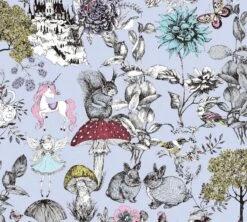 A.S. Creation PAPIER PEINT ANIMAUX, ELIES, LICORNE ET FLORAL - Grijs Zwart Wit Jaune Rouge - Papier Peint Pépinière - Motif Floral - Motif Animal - AS Creation Little Love