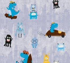 A.S. Creation CRAZY DINOS AND MONSTERS WALLPAPER - Blauw Jaune Marron Zwart - Papier Peint Chambre D'enfant - AS Creation Little Love