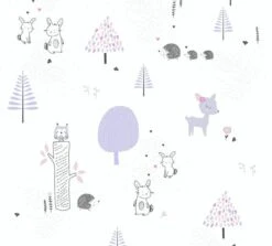 A.S. Creation PAPIER PEINT ANIMAUX DANS LA FORET - Lilas Wit Grijs Zwart - Papier Peint Chambre D'enfant - AS Creation Little Love