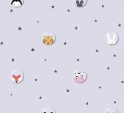 A.S. Creation PAPIER PEINT ANIMAUX DANS LES ETOILES - Grijs Wit Jaune Zwart Zwart - Papier Peint Chambre D'enfant - AS Creation Little Love