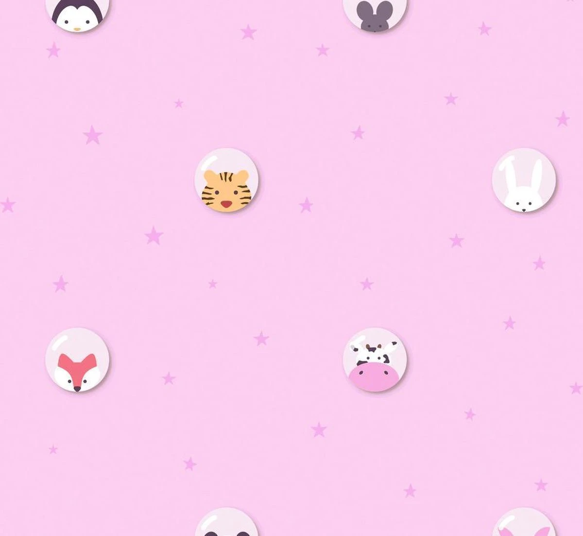 A.S. Creation PAPIER PEINT ANIMAUX DANS LES ETOILES - Rose Wit Jaune Zwart Zwart - Papier Peint Chambre D'enfant - AS Creation Little Love