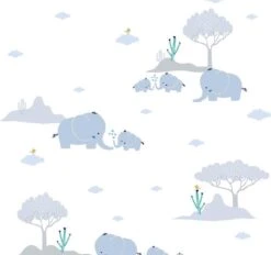 A.S. Creation ELEPHANT WALLPAPER - Blauw Grijs Wit Vert Jaune - Papier Peint Chambre D'enfant - AS Creation Little Love