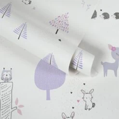 A.S. Creation PAPIER PEINT ANIMAUX DANS LA FORET - Lilas Wit Grijs Zwart - Papier Peint Chambre D'enfant - AS Creation Little Love -Décoration d'intérieur 1200x1200 143