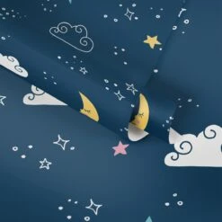 A.S. Creation PAPIER PEINT LUNE ET ETOILES - Blauw Wit Jaune Rose - Papier Peint Chambre D'enfant - AS Creation Little Love -Décoration d'intérieur 1200x1200 76