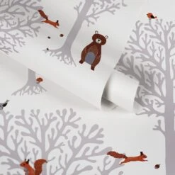 A.S. Creation PAPIER PEINT ANIMAUX DANS LA FORET - Marron Grijs Wit Oranje - Papier Peint Chambre D'enfant - AS Creation Little Love -Décoration d'intérieur 1200x1200 91