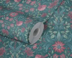 A.S. Creation AS Creation Maison Charme - PAPIER PEINT FLEURS ET OISEAUX - Vert Foncé Rose Bleu - 1005 X 53 Cm -Décoration d'intérieur 1200x960 119