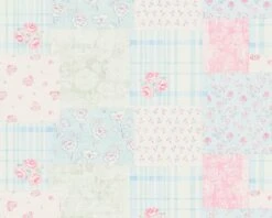 A.S. Creation AS Creation Maison Charme - PAPIER PEINT PATCHWORK FLORAL - Bleu Rose Blanc Vert - 1005 X 53 Cm
