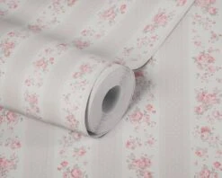 A.S. Creation AS Creation Maison Charme - PAPIER PEINT FLEURS EN RAYURES - Taupe Blanc Rouge - 1005 X 53 Cm -Décoration d'intérieur 1200x960 2