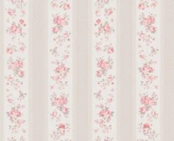 A.S. Creation AS Creation Maison Charme - PAPIER PEINT FLEURS EN RAYURES - Taupe Blanc Rouge - 1005 X 53 Cm