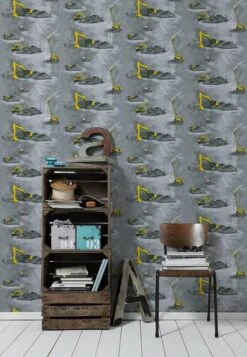 A.S. Creation PAPIER PEINT DE VÉHICULES DE SITE DE CONSTRUCTION - Gris Jaune Rouge - AS Creation Little Stars -Décoration d'intérieur 831x1200