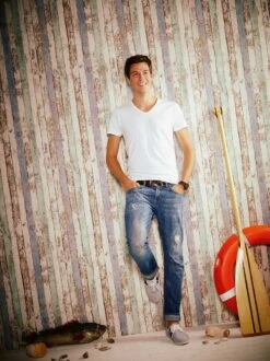 A.S. Creation AS Création Elements - PAPIER PEINT ALTÉRÉ RÉCUPÉRATION - Blanc Marron Bleu Menthe - 1005 X 53 Cm -Décoration d'intérieur 899x1200