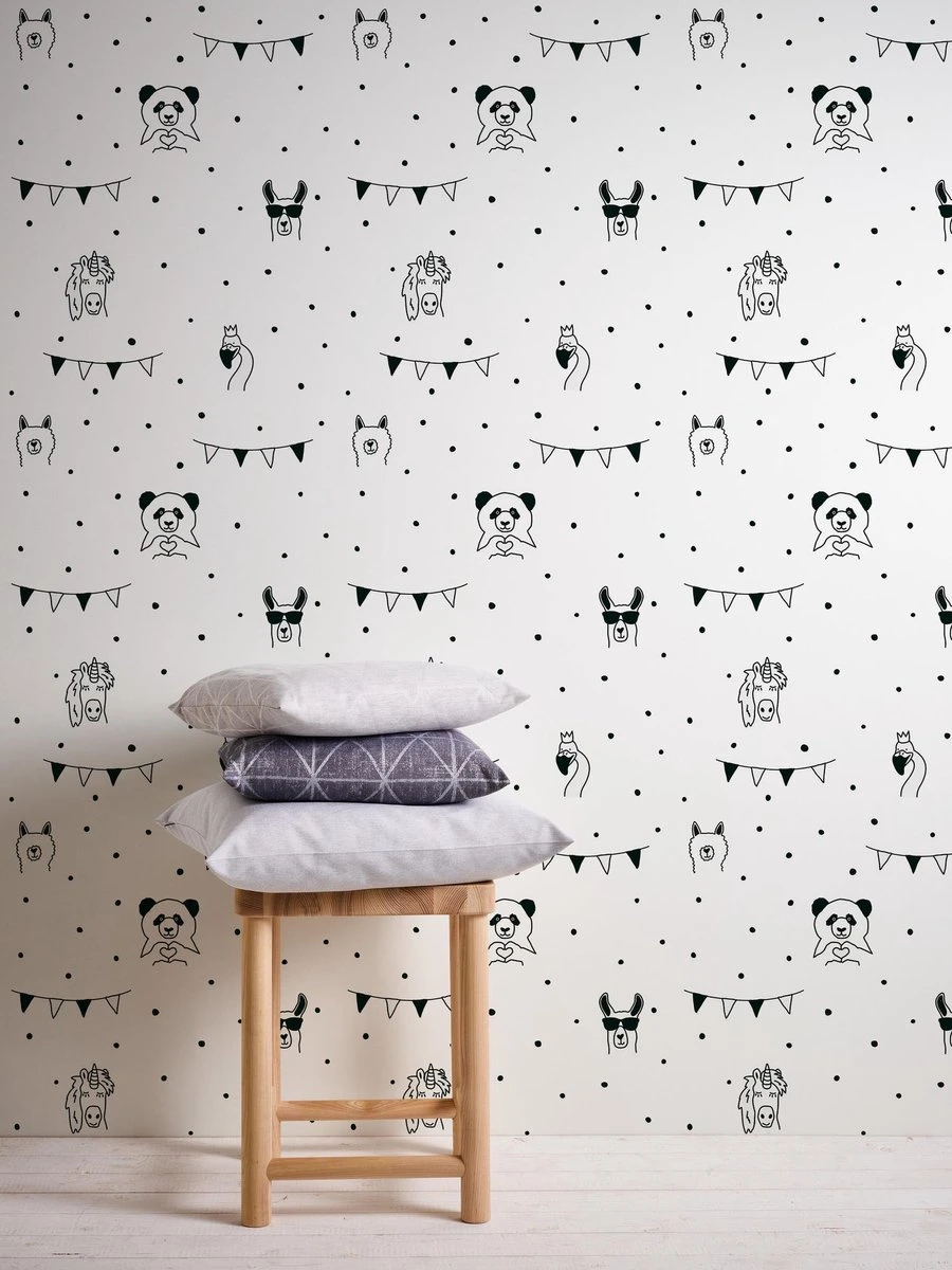 A.S. Creation PAPIER PEINT ANIMAUX A POIS ET GUIRLANDE - Zwart Wit - Papier Peint Chambre D'enfant - AS Creation Little Love 2 A.S. Creation PAPIER PEINT ANIMAUX A POIS ET GUIRLANDE - Zwart Wit - Papier Peint Chambre D'enfant - AS Creation Little Love – Image 2