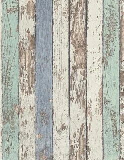 A.S. Creation AS Création Elements - PAPIER PEINT ALTÉRÉ RÉCUPÉRATION - Blanc Marron Bleu Menthe - 1005 X 53 Cm -Décoration d'intérieur 929x1200